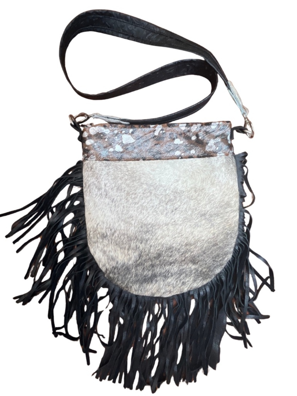 Cowhide Fringe Crossbody Bag Tooled Leather Western Boho Purse